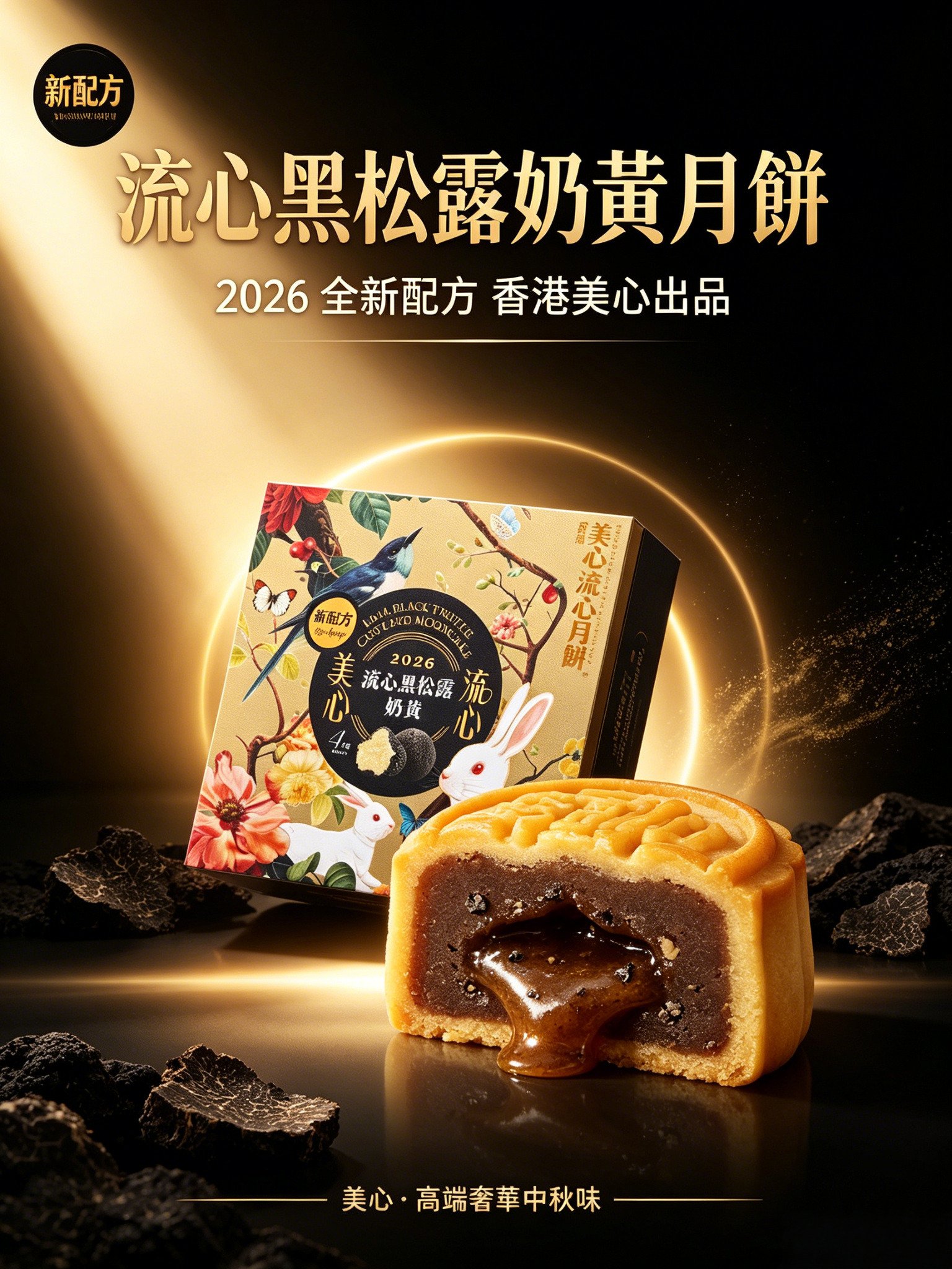 香港美心流心黑松露月餅木盒禮盒中秋節送人高級輕奢港式禮品《台灣現貨現發》