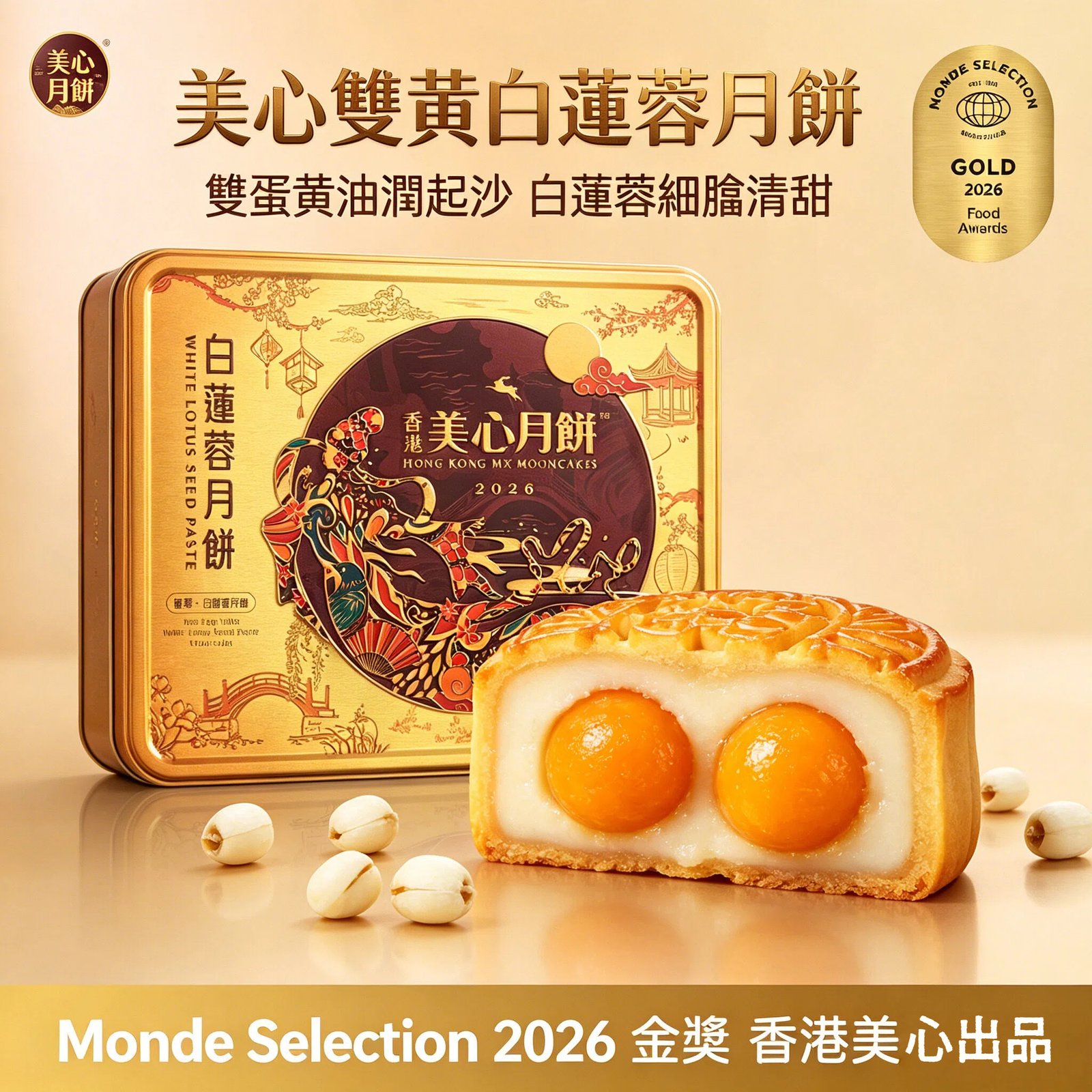 香港美心月餅 雙黃白蓮蓉中秋月餅蛋黃蓮蓉送禮正品月餅禮盒《台灣現貨現發》