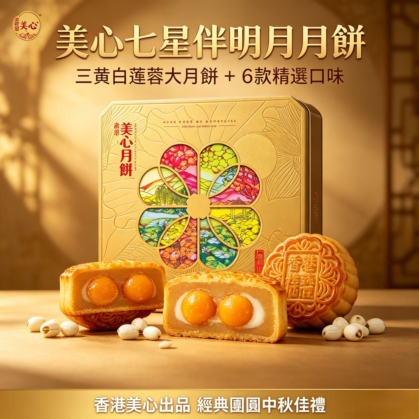 香港美心月餅 七星伴明月中秋月餅禮盒傳統蛋黃蓮蓉高端商務團購《台灣現貨現發》